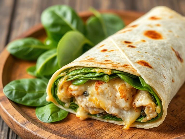 Cheesy Garlic Chicken Wraps with Spinach