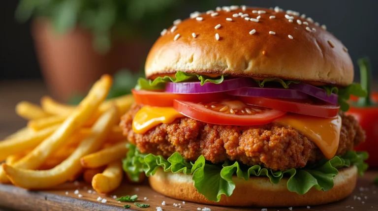 Spicy Chicken Sandwich with fries