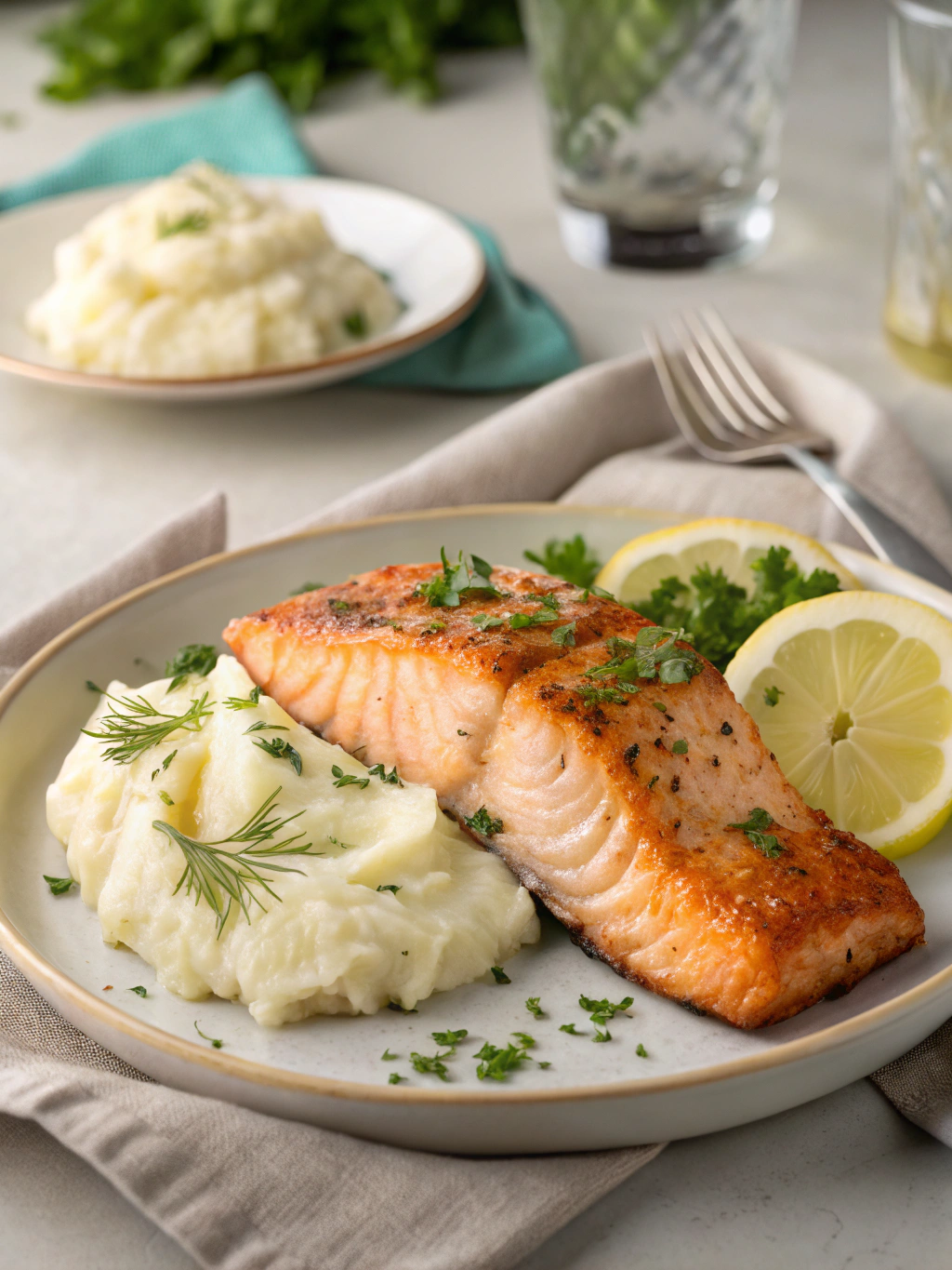 salmon and mashed potatoes