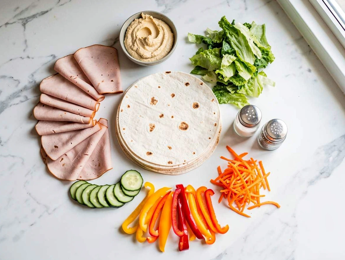 Turkey and veggie wraps with hummus blood sugar friendly lunch idea