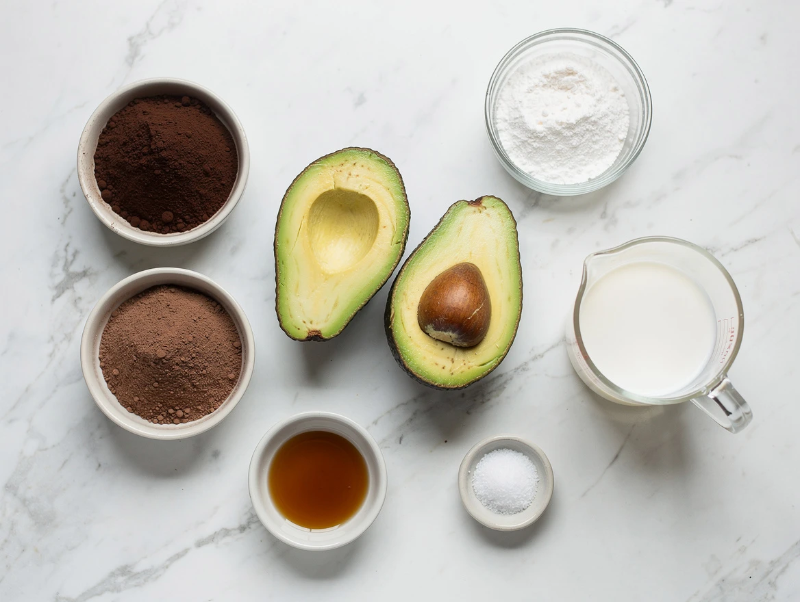 Chocolate avocado mousse served in glass cups with fresh berries
