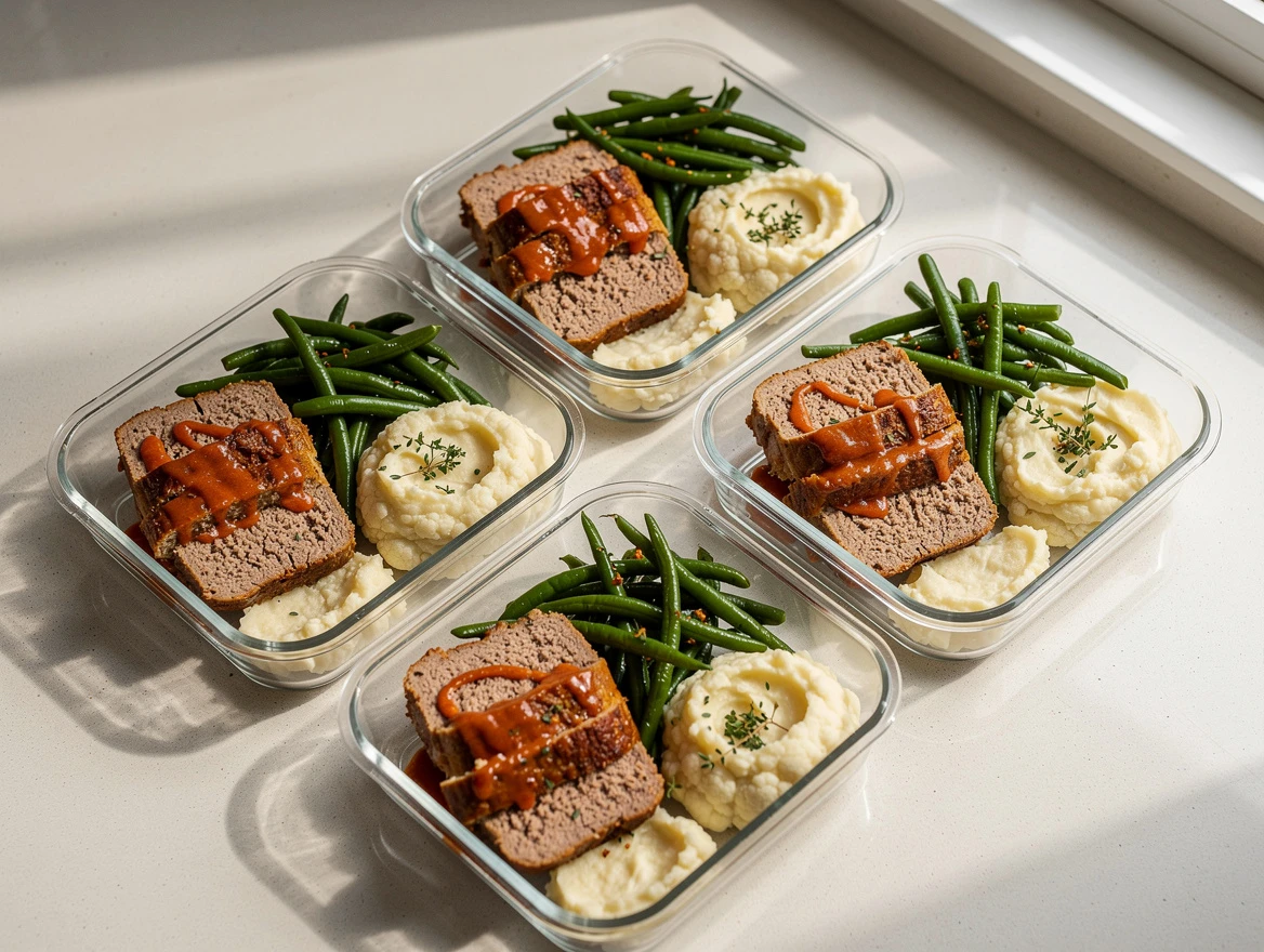 Woman smiling while enjoying diabetic meatloaf with side of vegetables at home