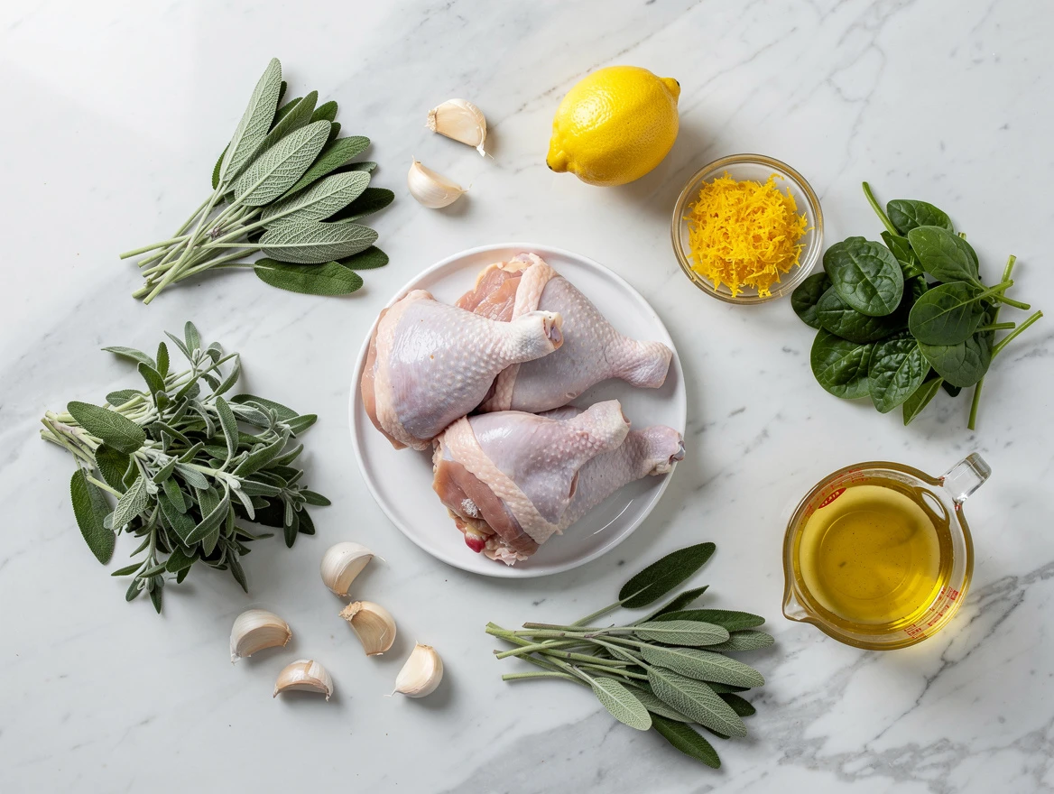 Healthy low-carb ingredients including herbs and spices on kitchen counter