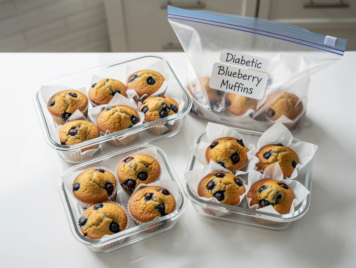 Expert tips text overlay with hands mixing blueberry muffin batter in a bowl