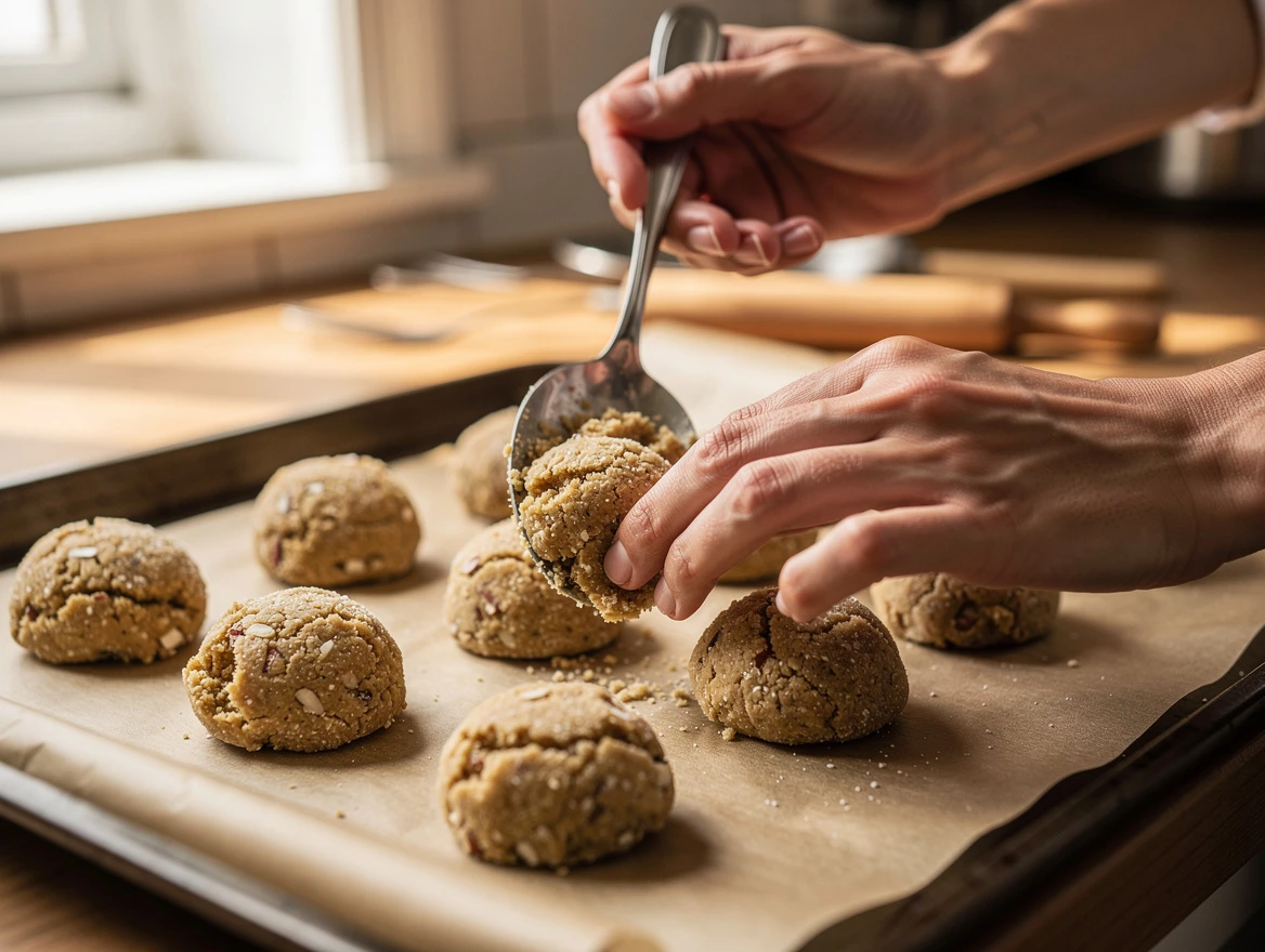 Closeup of almond and coconut flours with sweetener for diabetic cookie baking