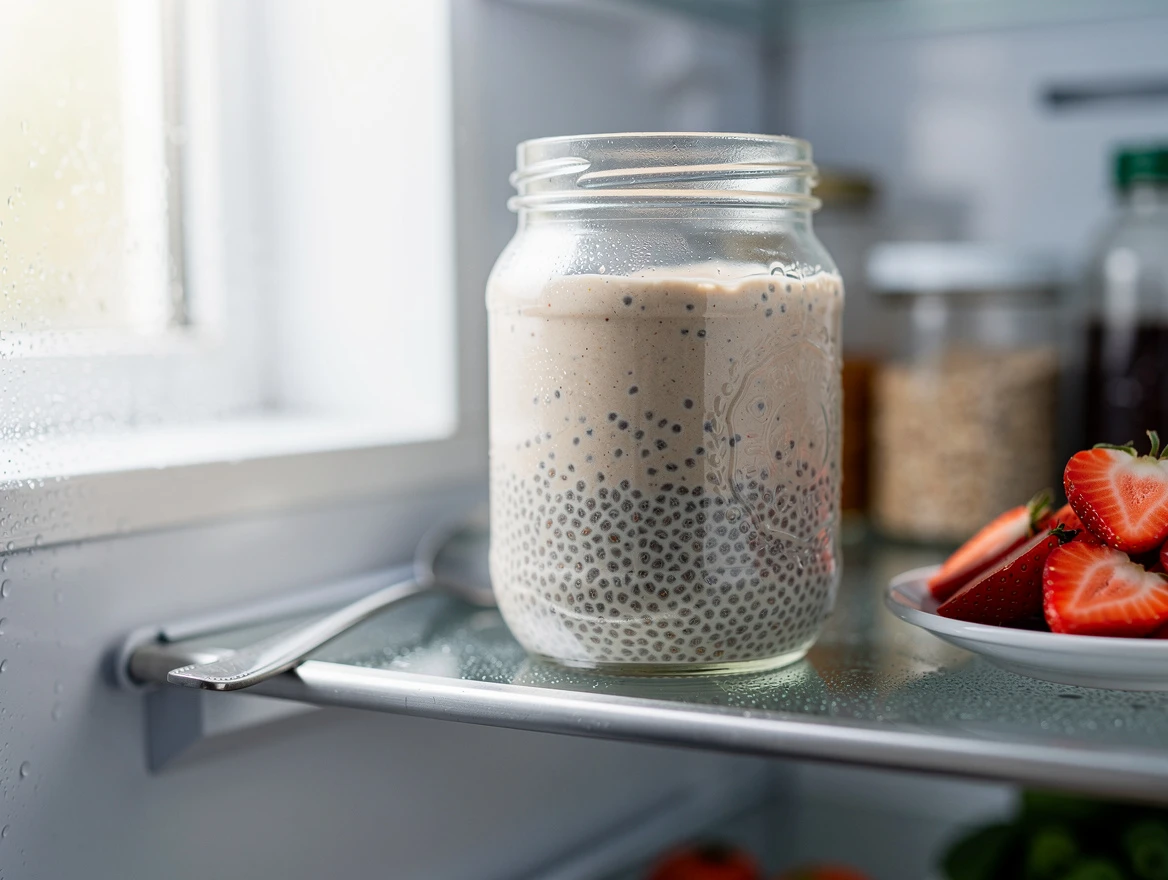 High-protein berry smoothie in glass with fresh berries and almond butter on side