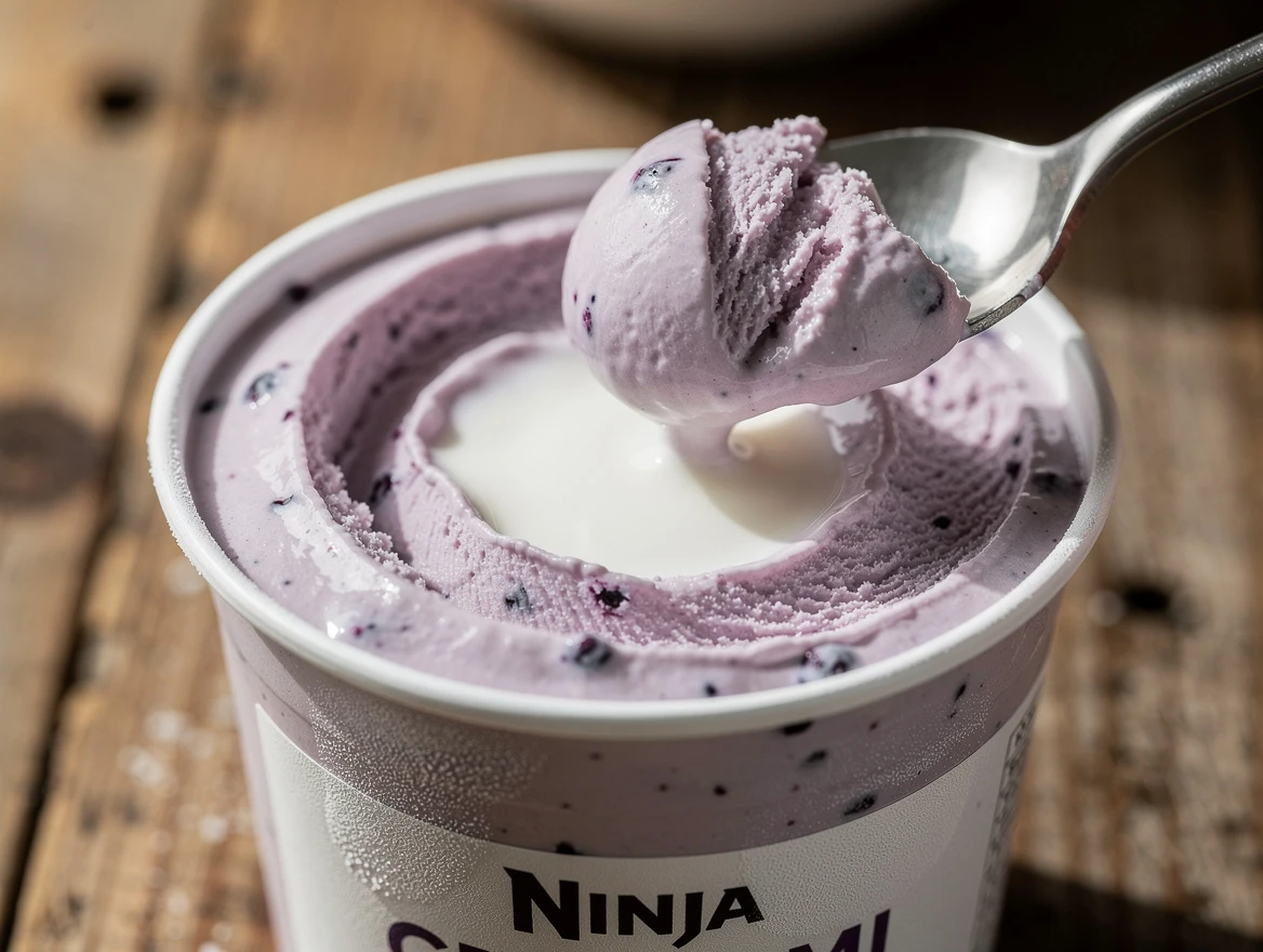 Smiling woman enjoying bowl of creamy low-carb dessert made with Ninja Creami at home