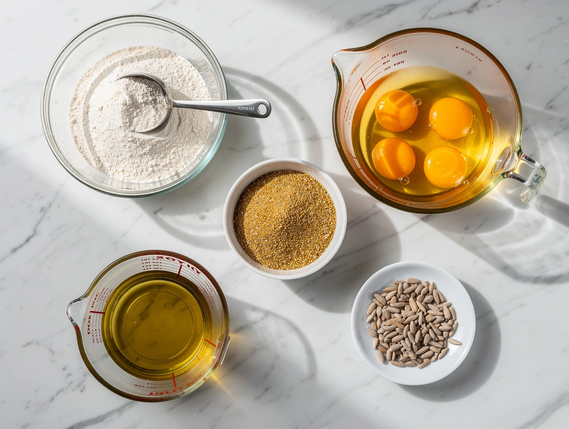 Ingredients for low-carb bread on kitchen counter