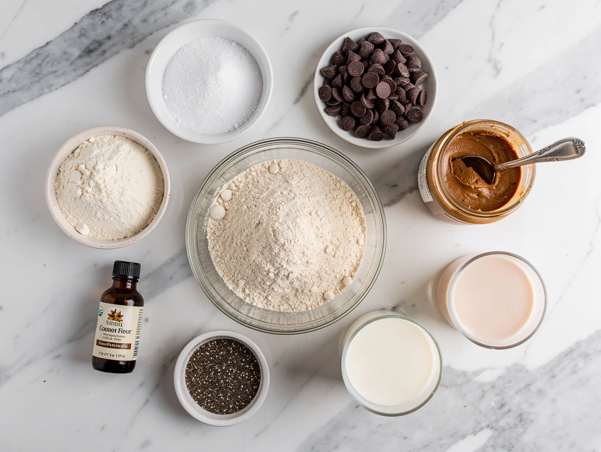 Almond flour and coconut flour in wooden bowls with measuring spoons