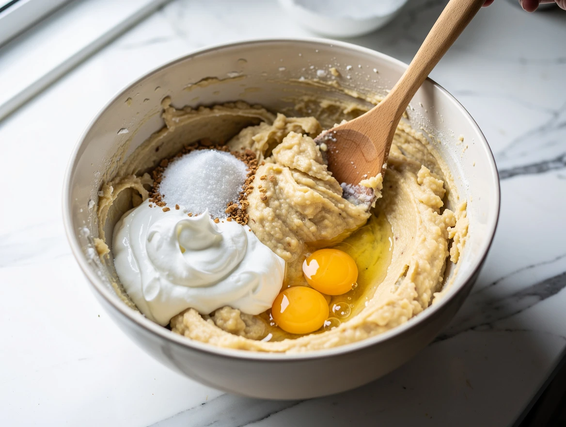 Healthy Ingredients and Spices for Low-Carb Banana Recipes Laid Out on Kitchen Table