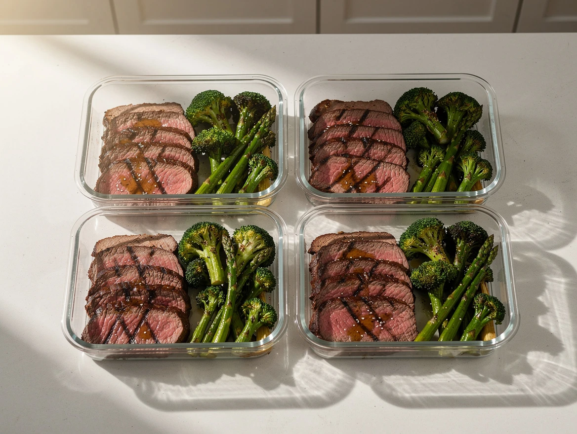 Plated low-carb sides ready to serve with steak